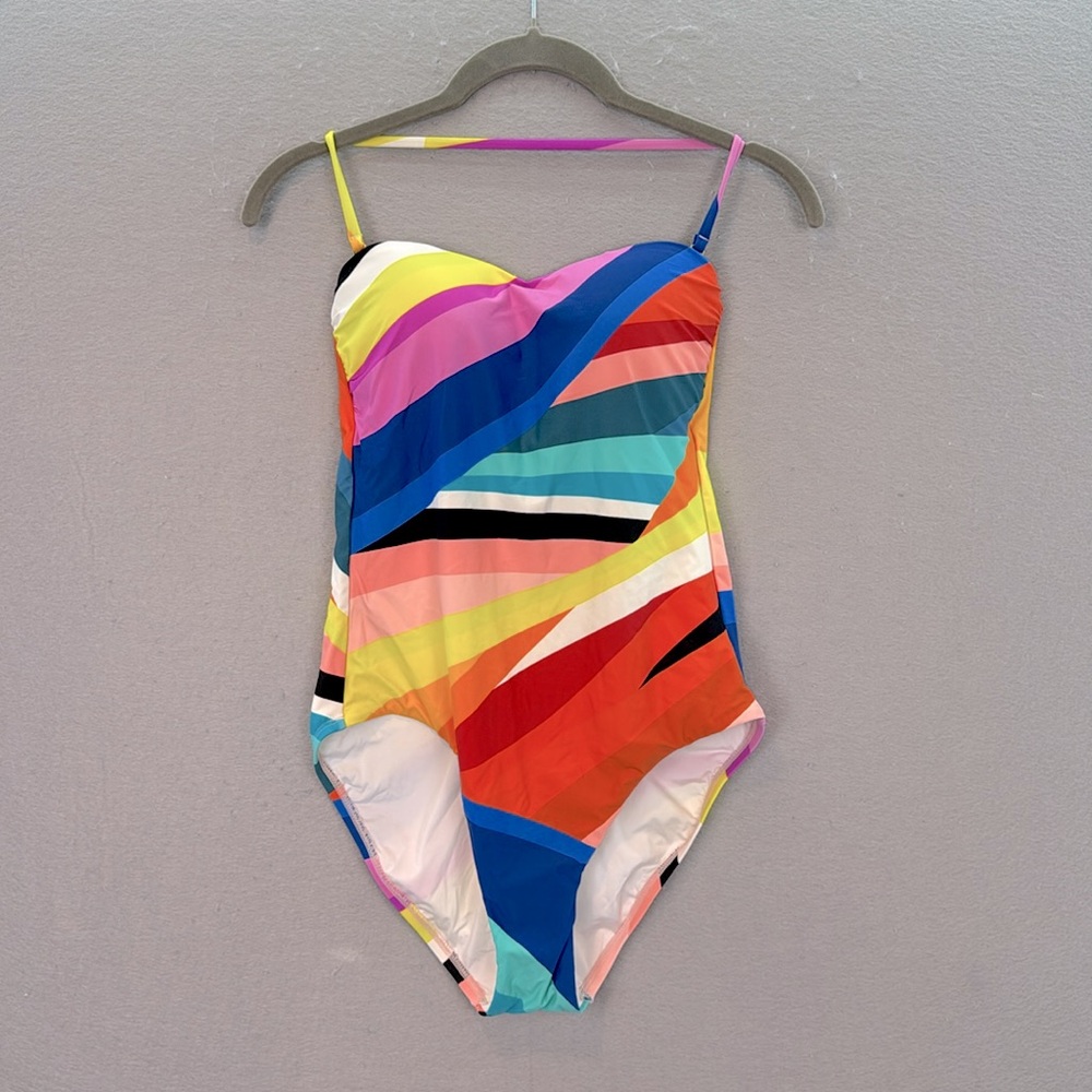 La Blanca Women's Sunscape Bandeau one piece swimsuit rainbow tummy control SZ 4 - Picture 4 of 8